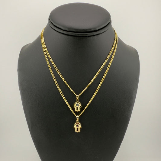 14k Cuban Link Chain Hollow  / Hamsa Pendant / AD™